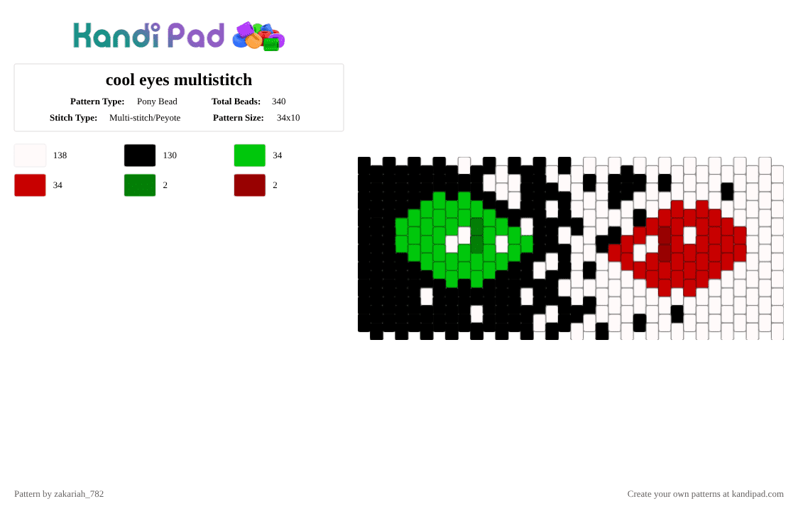 cool eyes multistitch - Pony Bead Pattern by zakariah_782 on Kandi Pad - white,green,red,eyes,cool,idk