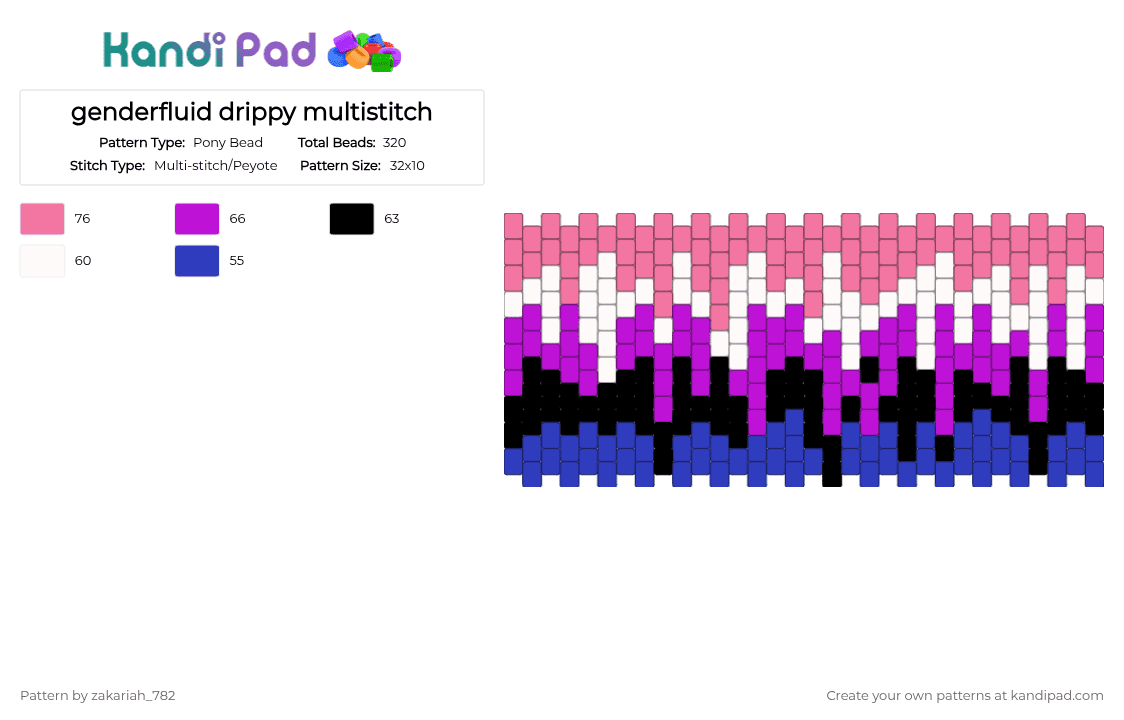 genderfluid drippy multistitch - Pony Bead Pattern by zakariah_782 on Kandi Pad - purple,pink,dripp,genderfluid,pride