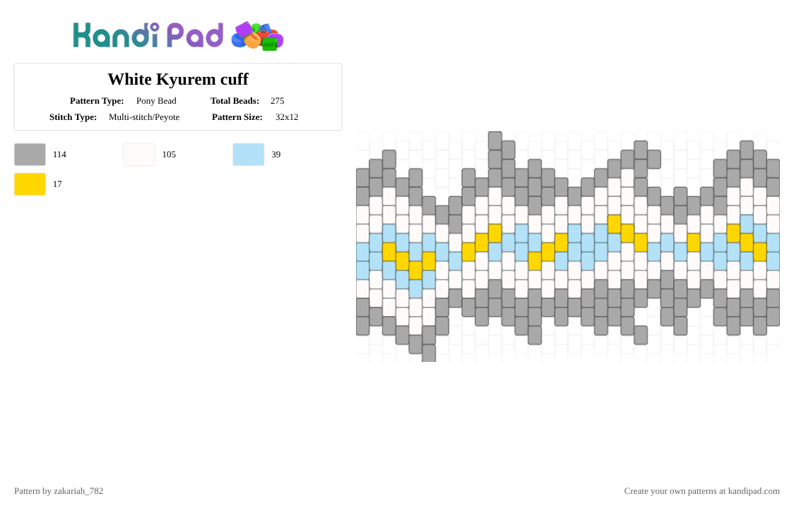 White Kyurem cuff - Pony Bead Pattern by zakariah_782 on Kandi Pad - beige,pokemon,white,kyurem