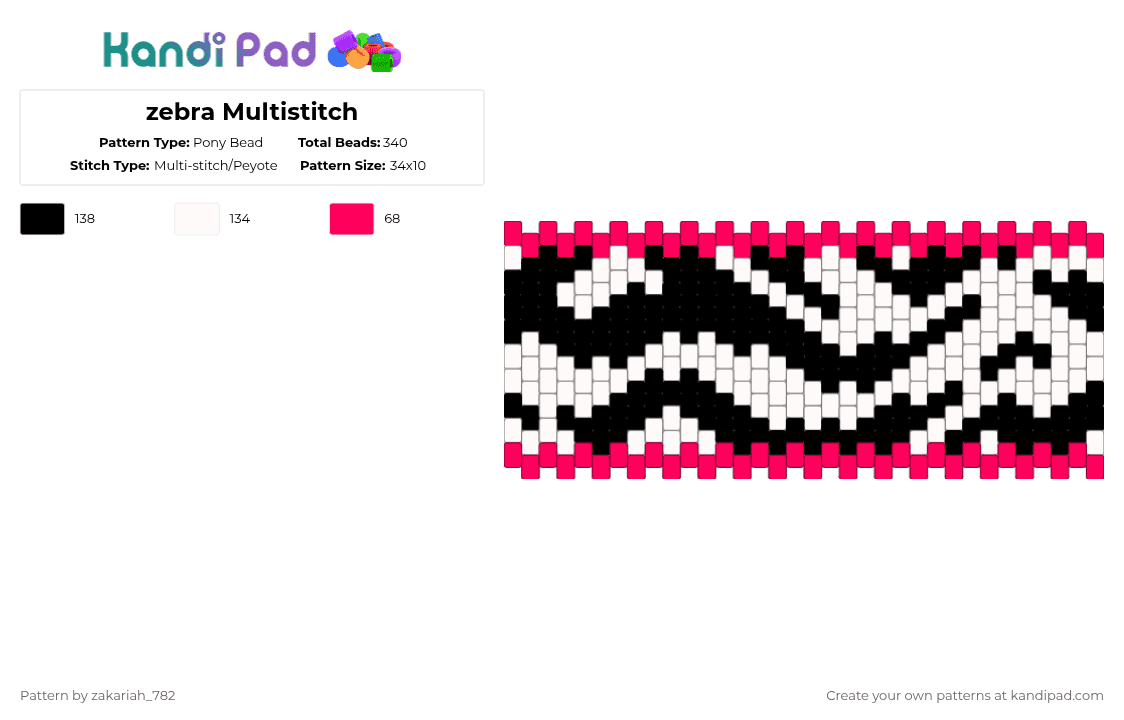 zebra Multistitch - Pony Bead Pattern by zakariah_782 on Kandi Pad - red,white,zebra