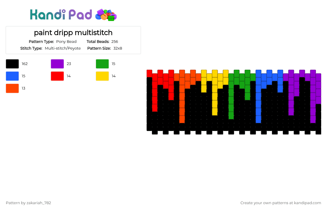 paint dripp multistitch - Pony Bead Pattern by zakariah_782 on Kandi Pad - black,red,purple,paint,rainbow,drippy