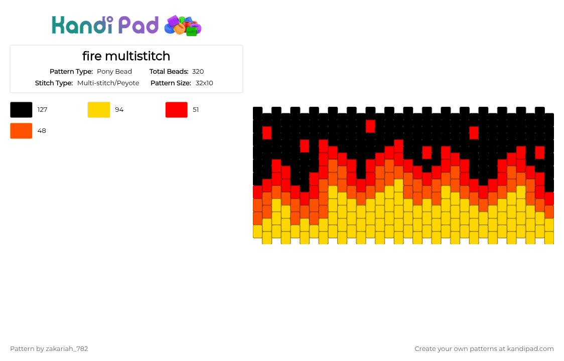 fire multistitch - Pony Bead Pattern by zakariah_782 on Kandi Pad - yellow,fire,flames,arson,destruction
