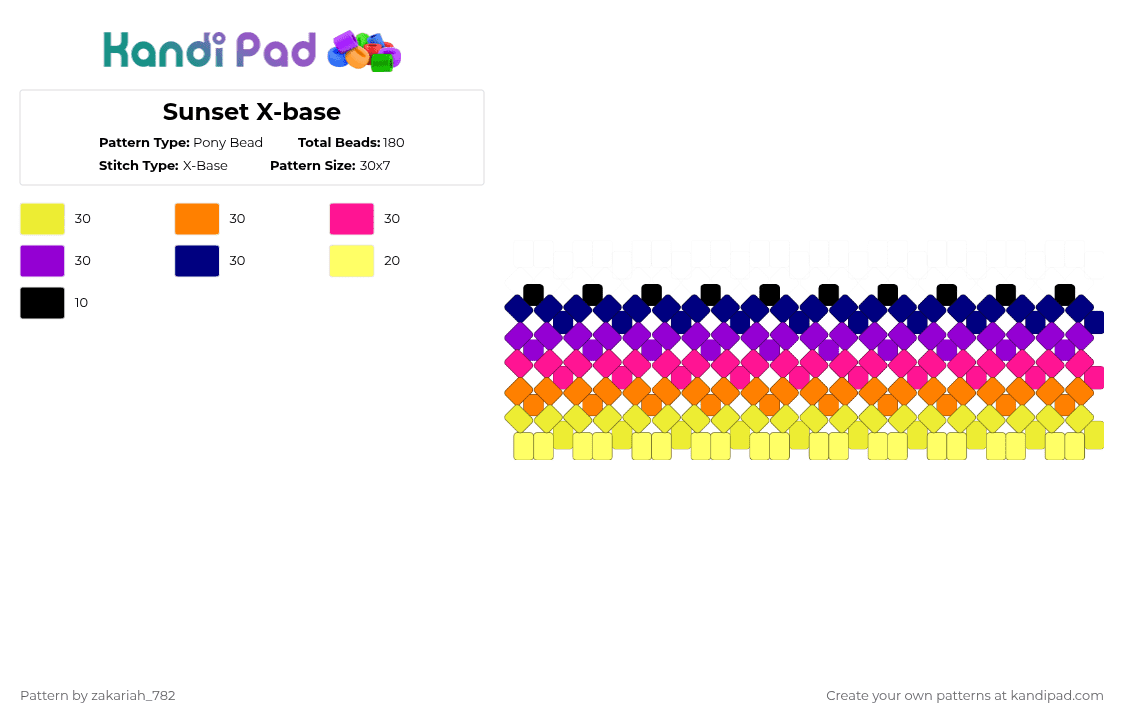 Sunset X-base - Pony Bead Pattern by zakariah_782 on Kandi Pad - yellow,purple