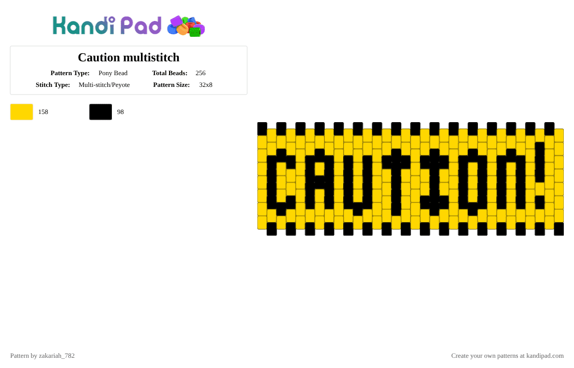 Caution multistitch - Pony Bead Pattern by zakariah_782 on Kandi Pad - black,yellow,caution,warning