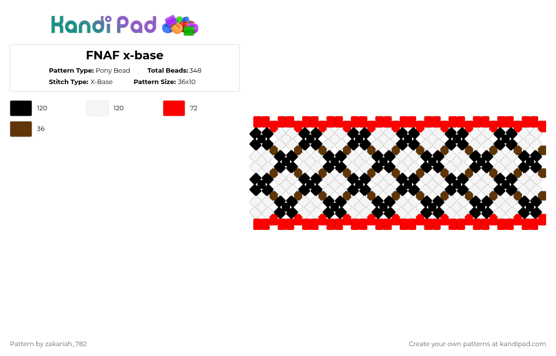 FNAF x-base - Pony Bead Pattern by zakariah_782 on Kandi Pad - red,brown,fnaf