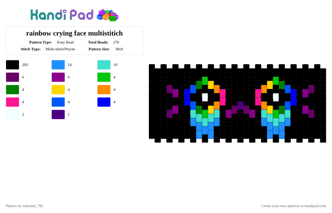 rainbow crying face multistitich - Pony Bead Pattern by zakariah_782 on Kandi Pad - black,light blue,pink,rainbow,crying,face,emoticon