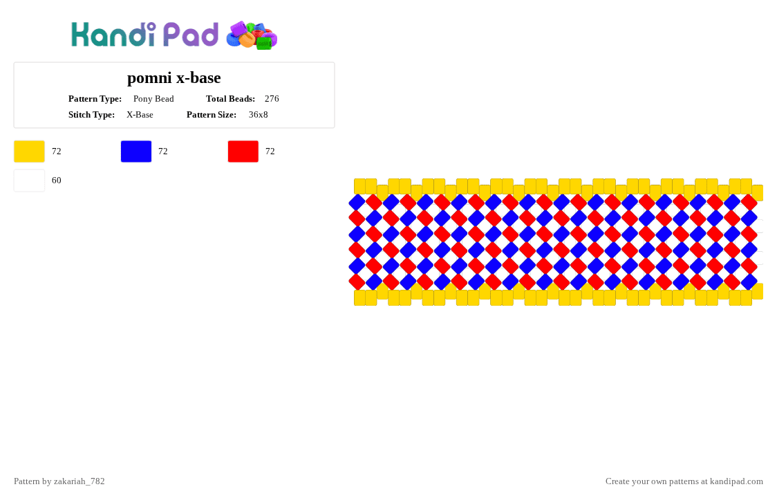 pomni x-base - Pony Bead Pattern by zakariah_782 on Kandi Pad - yellow,purple,red,tadc,clown,pomni