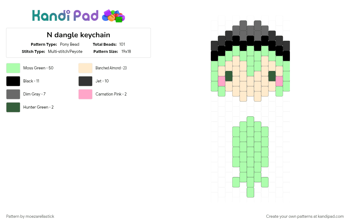 N dangle keychain - Pony Bead Pattern by moezarellastick on Kandi Pad - beige, teal