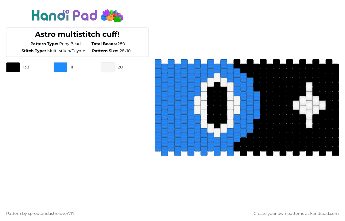 Astro multistitch cuff! - Pony Bead Pattern by sproutandastrolover717 on Kandi Pad - light blue,astro,dandys world,moon,novalite