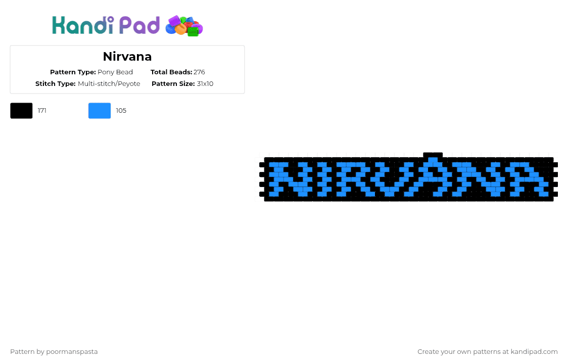 Nirvana - Pony Bead Pattern by poormanspasta on Kandi Pad - light blue,black