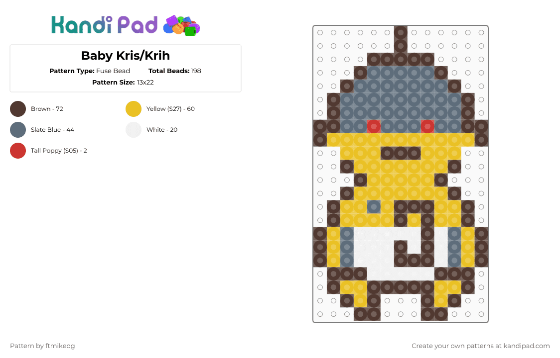 Baby Kris/Krih - Fuse Bead Pattern by ftmikeog on Kandi Pad - brown,yellow,gray,deltarune,kris,undertale,kris dreemurr,krih,baby kris,mini,bead sprite