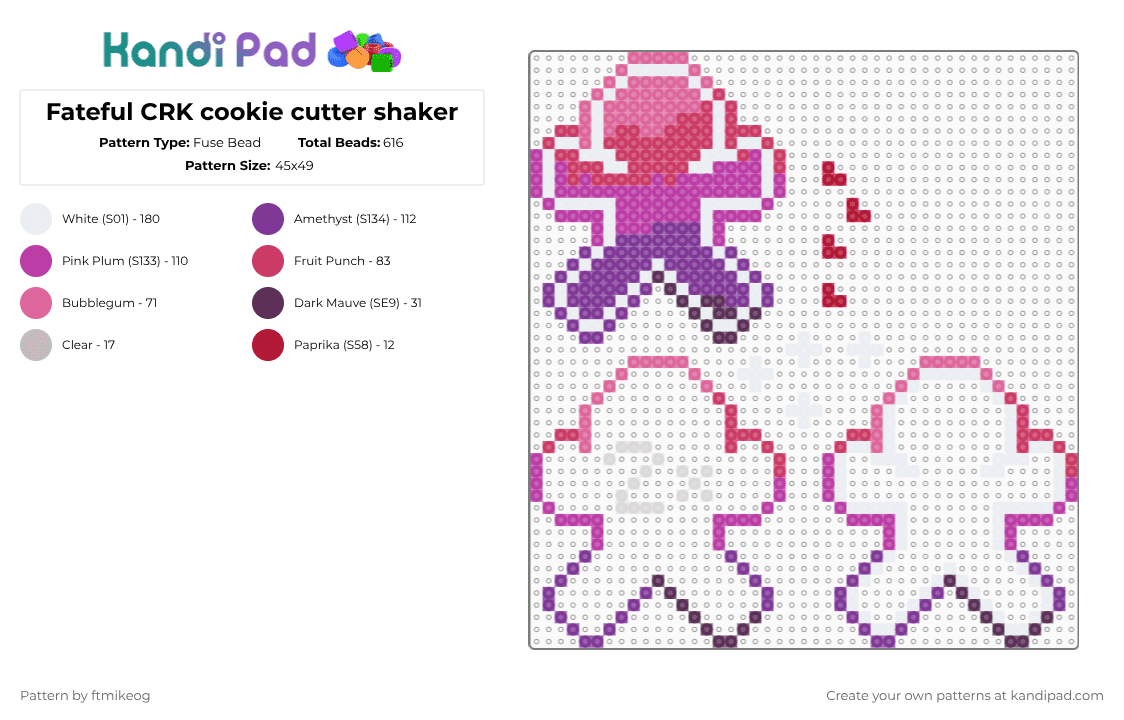 Fateful CRK cookie cutter shaker - Fuse Bead Pattern by ftmikeog on Kandi Pad - pink,shaker,keychain,cookie run kingdom,fateful cookie cutter,crk,fidget,charm,3d