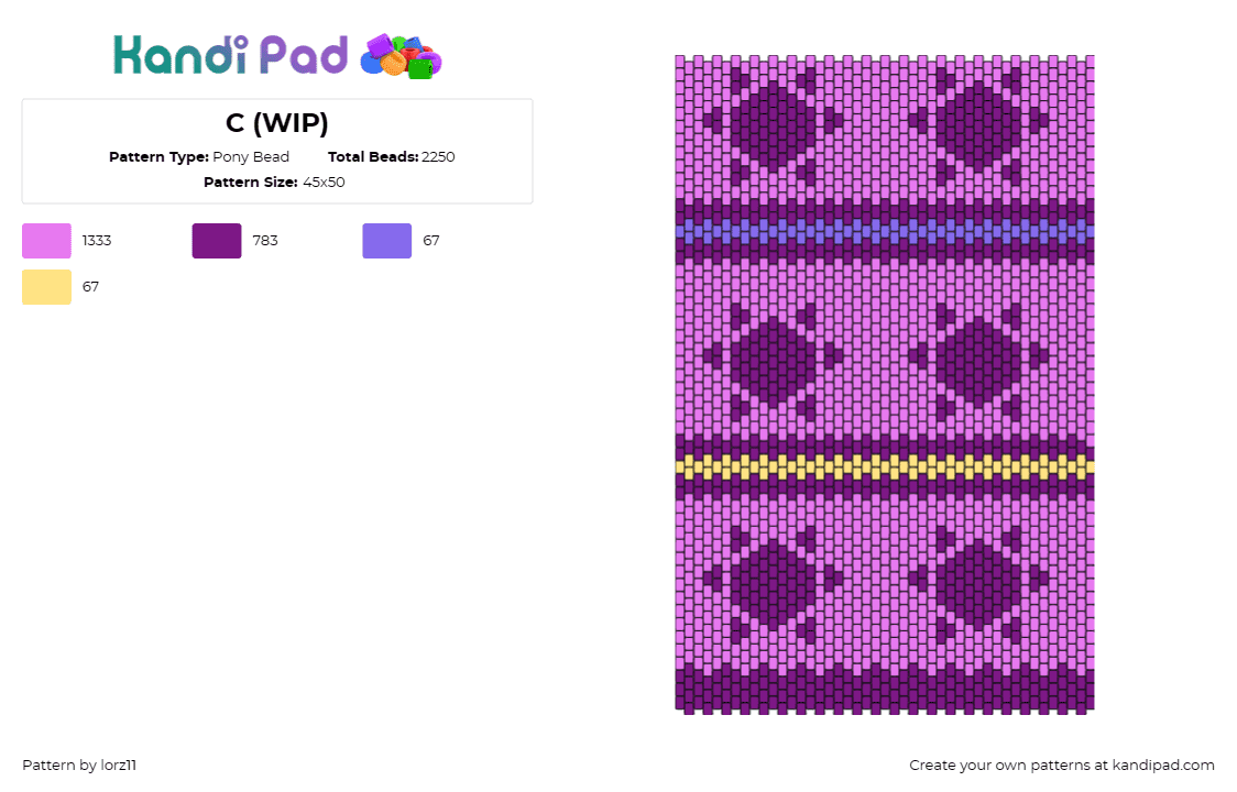 C (WIP) - Pony Bead Pattern by lorz11 on Kandi Pad - geometric,sun,stripes,panel,purple