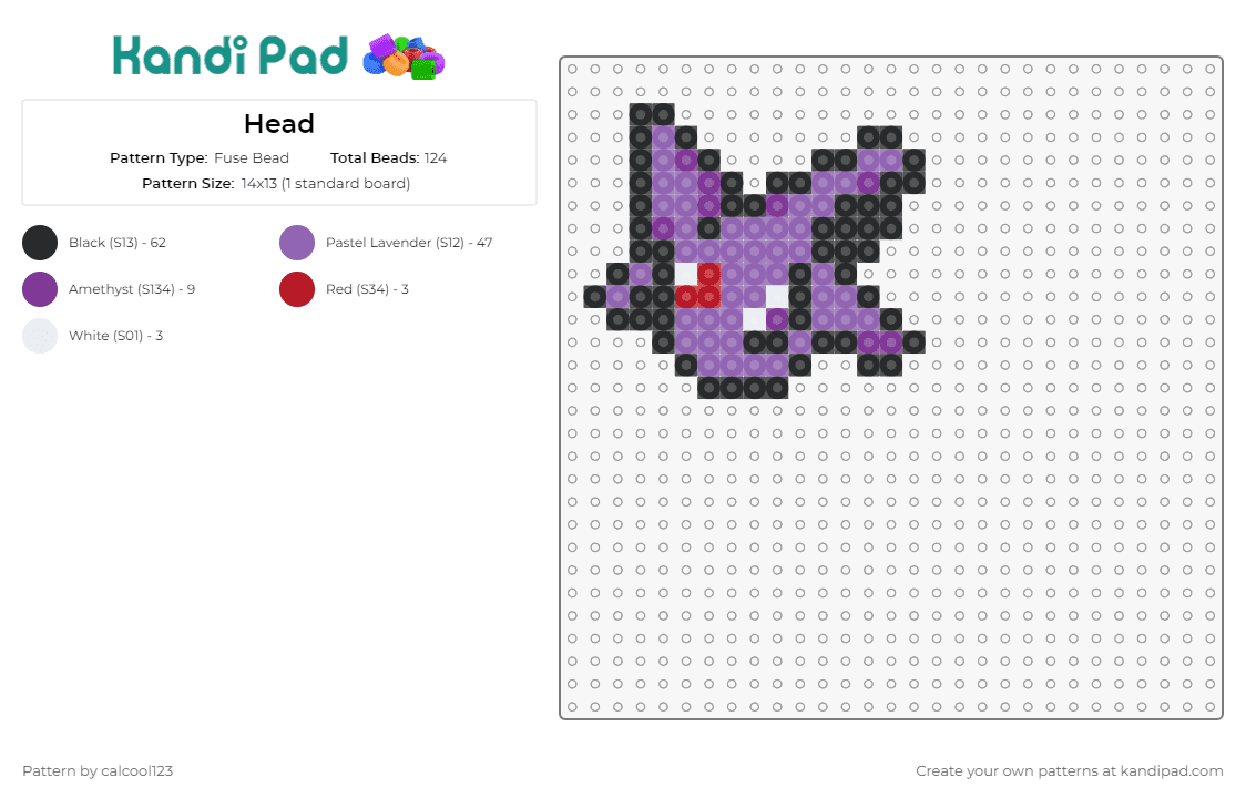 Head - Fuse Bead Pattern by calcool123 on Kandi Pad - espeon,pokemon,head,mystical,creature,purple