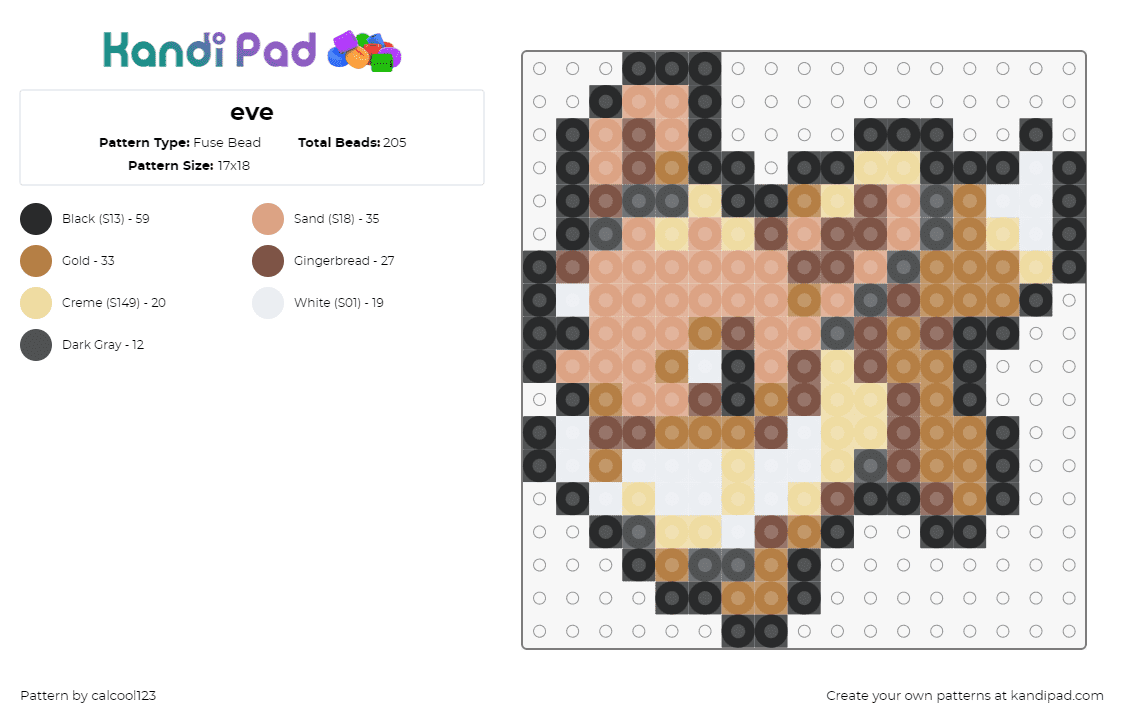 eve - Fuse Bead Pattern by calcool123 on Kandi Pad - eevee,pokemon,character,cute,gaming,tan