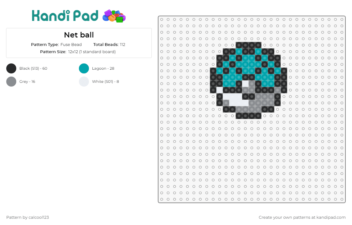 Net ball - Fuse Bead Pattern by calcool123 on Kandi Pad - net ball,pokeball,pokemon,gaming,monster-catching,franchise,creative,teal