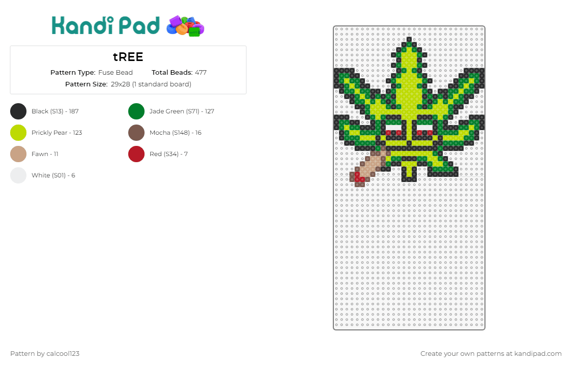 tREE - Fuse Bead Pattern by calcool123 on Kandi Pad - marijuana,pot leaf,joint,character,whimsical,playful,green