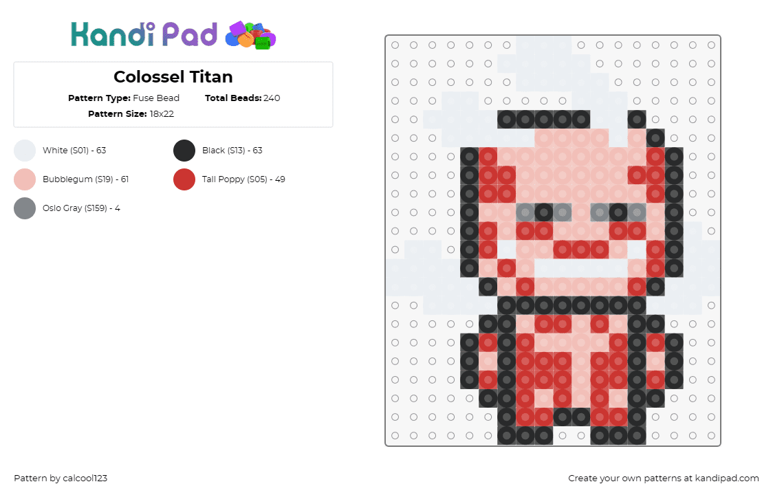 Colossel Titan - Fuse Bead Pattern by calcool123 on Kandi Pad - colossal,attack on titan,aot,anime,chibi,character,red,pink