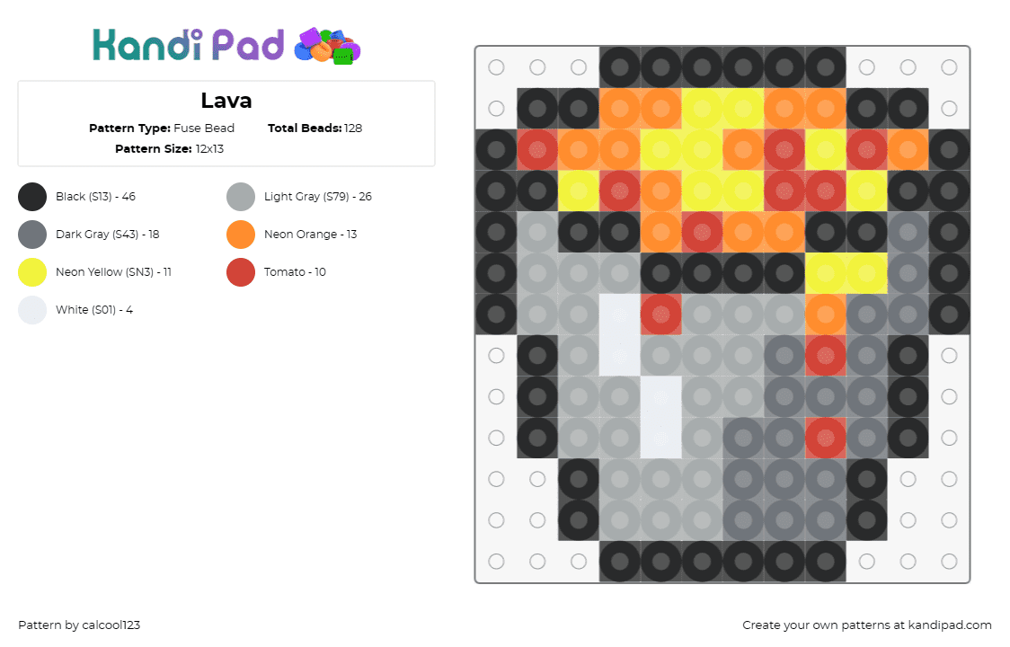 Lava - Fuse Bead Pattern by calcool123 on Kandi Pad - lava,bucket,minecraft,pail,video game,fiery,gray,orange