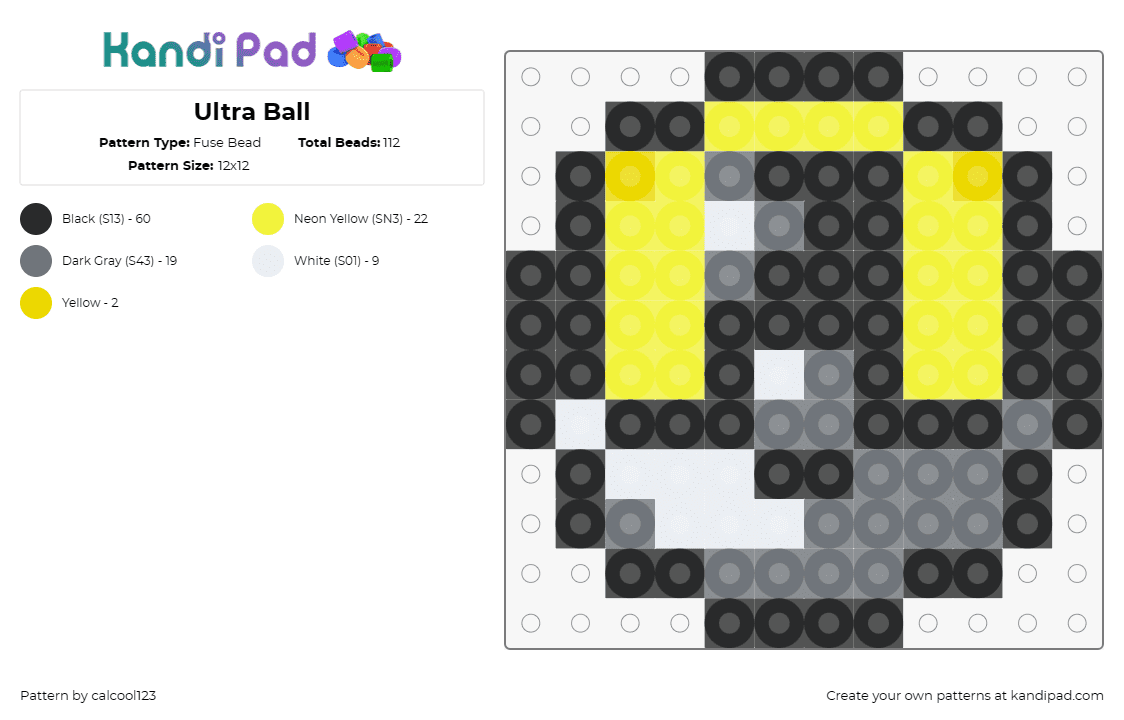 Ultra Ball - Fuse Bead Pattern by calcool123 on Kandi Pad - ultra ball,pokeball,pokemon,gaming,capture,trainer,item,black,yellow