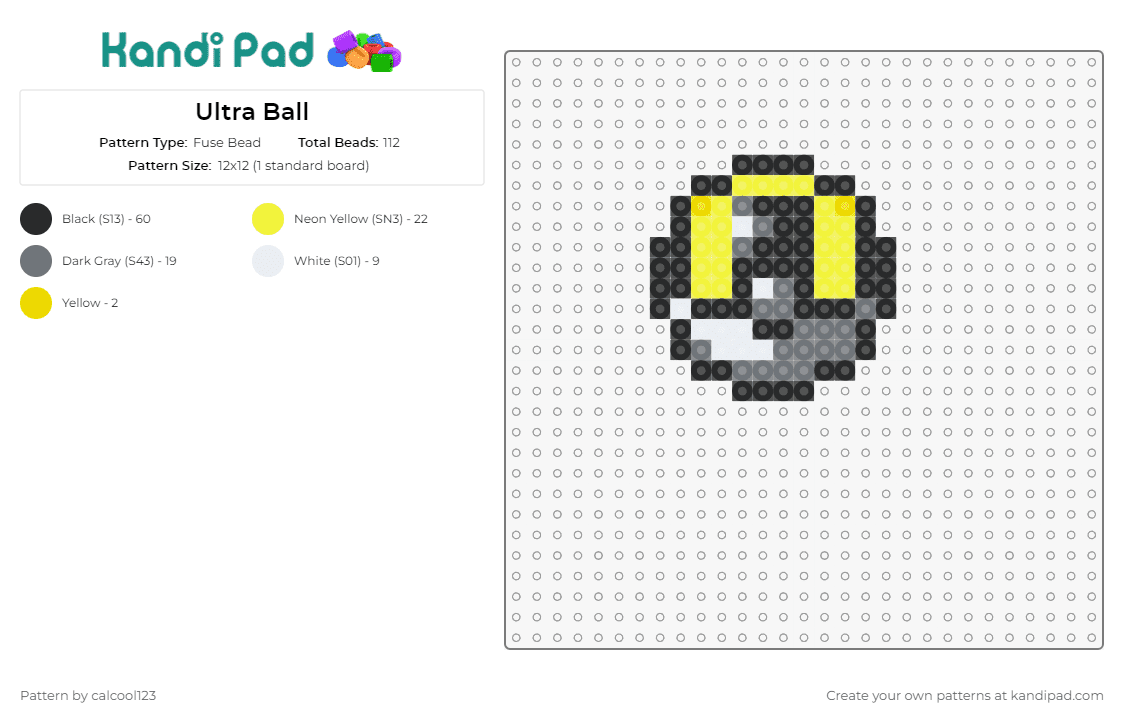 Ultra Ball - Fuse Bead Pattern by calcool123 on Kandi Pad - ultra ball,pokeball,pokemon,gaming,capture,trainer,item,black,yellow