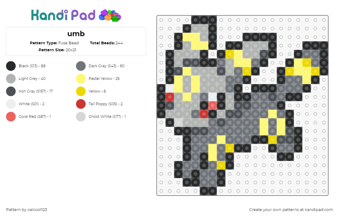 umb - Fuse Bead Pattern by calcool123 on Kandi Pad - umbreon,pokemon,character,evolution,eevee,gaming,gray,yellow