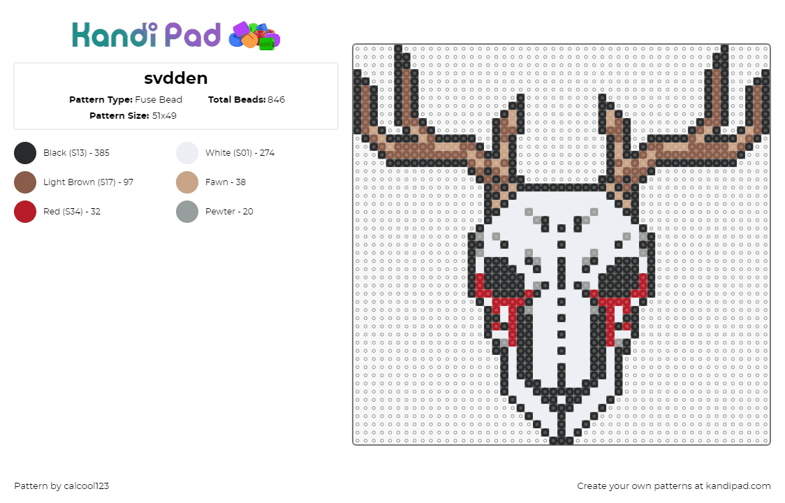 svdden - Fuse Bead Pattern by calcool123 on Kandi Pad - svdden death,voyd,skull,antlers,mask,spooky,dj,edm,music,bloody,white,brown