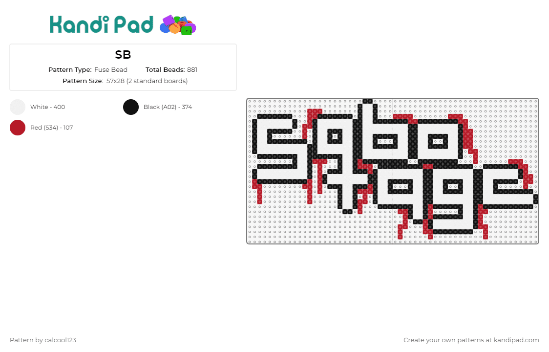 SB - Fuse Bead Pattern by calcool123 on Kandi Pad - sabotage,text,logo,bloody,white,striking,stylized,aggressive,bold