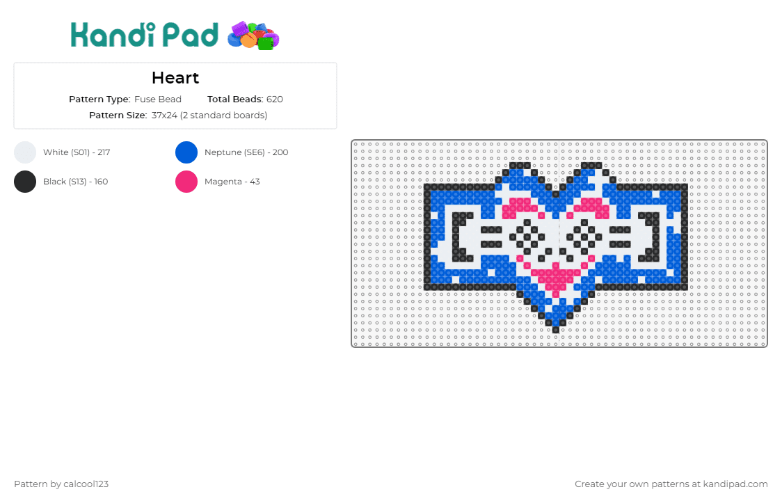 Heart - Fuse Bead Pattern by calcool123 on Kandi Pad - porter robinson,heart,dj,music,rhythm,beat,symmetrical,love,creative,blue,pink