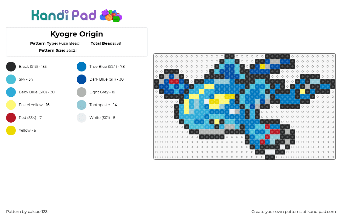 Kyogre Origin - Fuse Bead Pattern by calcool123 on Kandi Pad - kyogre,pokemon,oceanic,mighty,vibrant,striking,blue