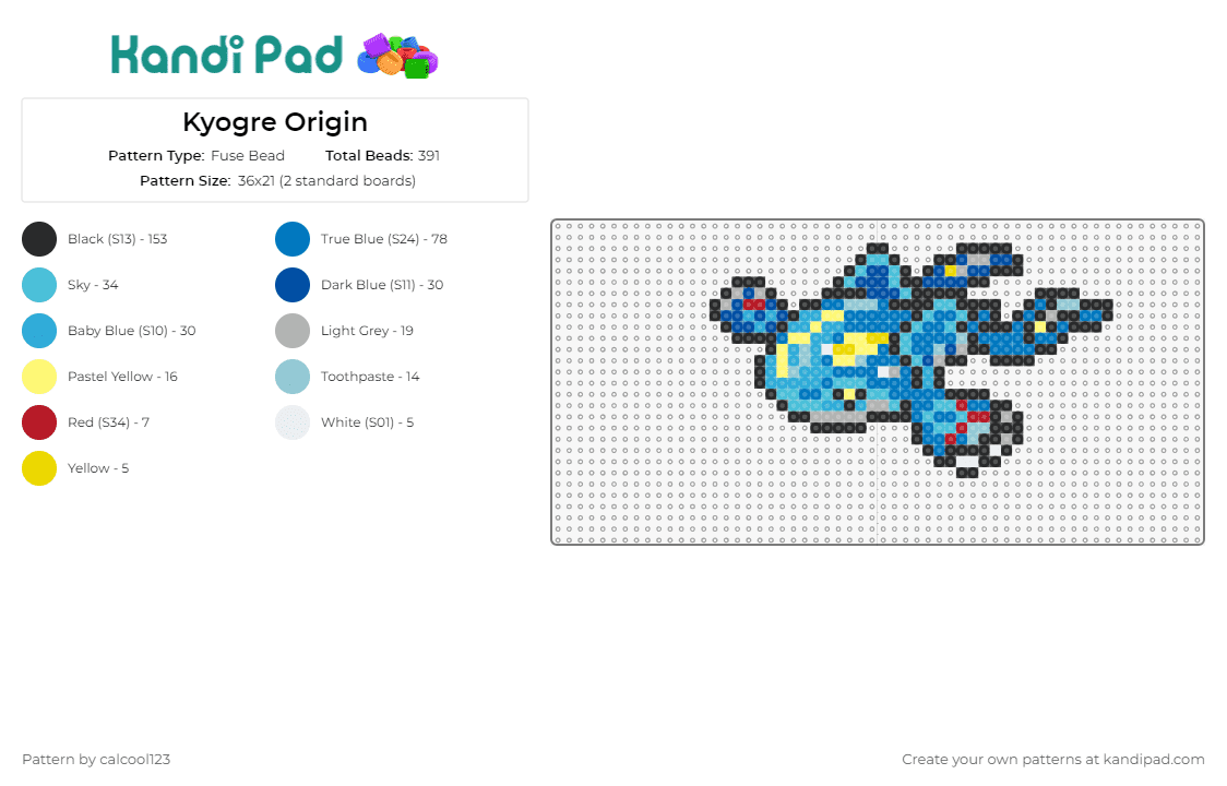 Kyogre Origin - Fuse Bead Pattern by calcool123 on Kandi Pad - kyogre,pokemon,oceanic,mighty,vibrant,collection,striking,blue
