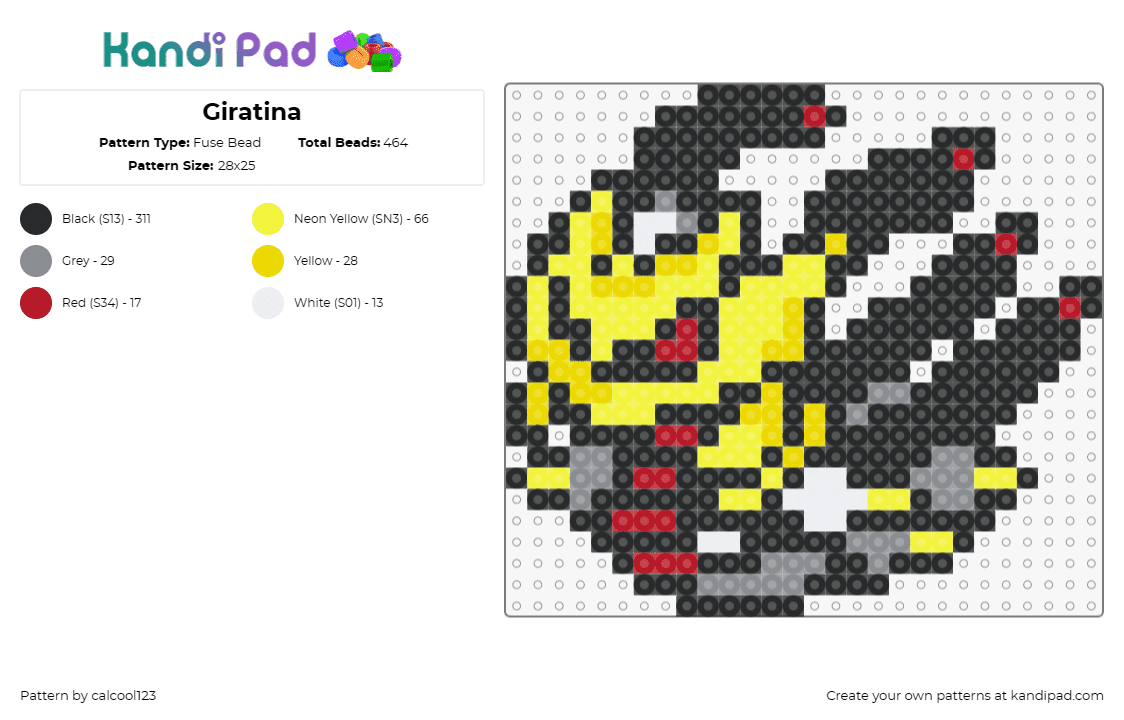 Giratina - Fuse Bead Pattern by calcool123 on Kandi Pad - giratina,pokemon,fantasy,creature,collectors,swirl,mythical,standout,gray,yellow