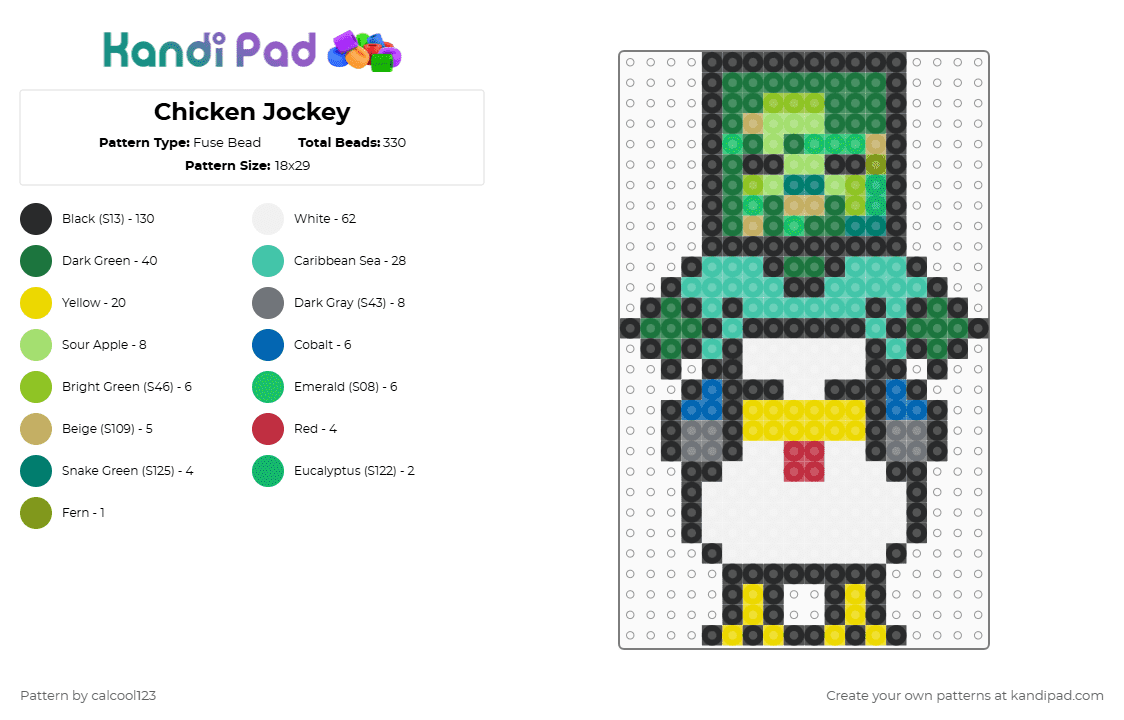 Chicken Jockey - Fuse Bead Pattern by calcool123 on Kandi Pad - chicken jockey,minecraft,gaming,video game,black,yellow,green,teal