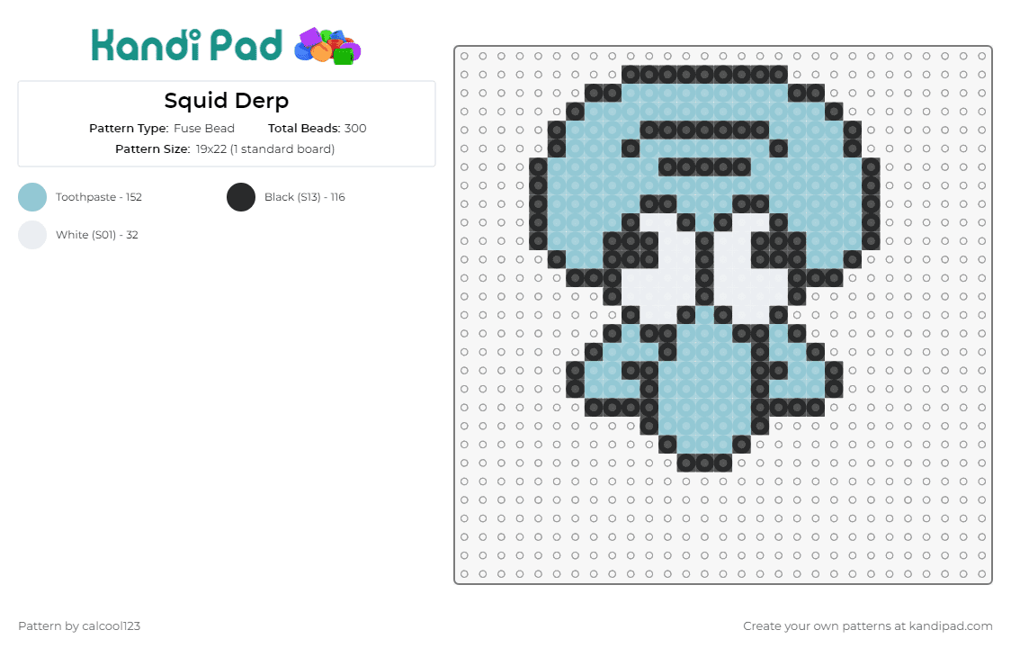Squid Derp - Fuse Bead Pattern by calcool123 on Kandi Pad - squidward,spongebob squarepants,character,goofy,silly,cartoon,nickelodeon,tv show,turquoise,light blue