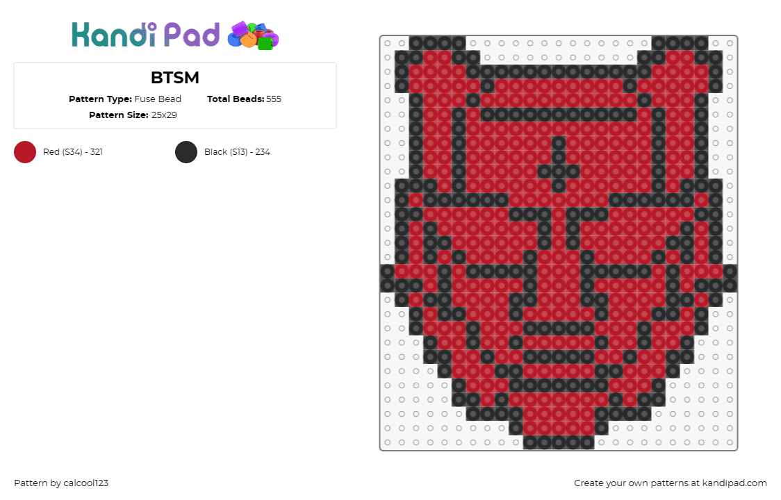 BTSM - Fuse Bead Pattern by calcool123 on Kandi Pad - btsm,black tiger sex machine,dj,edm,music,mask,bold,energetic,presence,impact,re