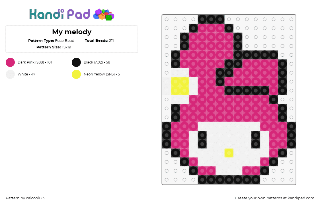 My melody - Fuse Bead Pattern by calcool123 on Kandi Pad - my melody,sanrio,cute,character,pink