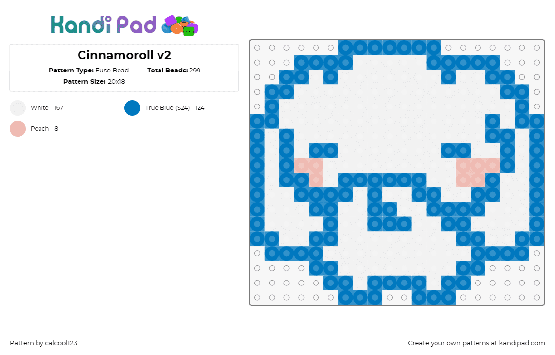 Cinnamoroll v2 - Fuse Bead Pattern by calcool123 on Kandi Pad - cinnamoroll,sanrio,cute,simple,adorable,character,blue,white