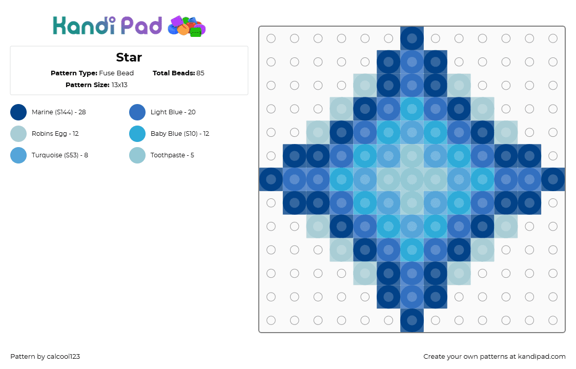 Star - Fuse Bead Pattern by calcool123 on Kandi Pad - star,glow,simple,charm,blue