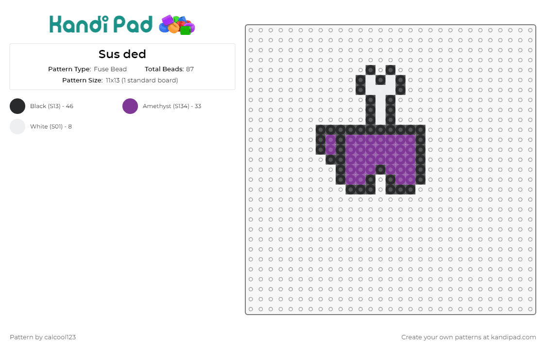 Sus ded - Fuse Bead Pattern by calcool123 on Kandi Pad - among us,dead,bone,video game,space,impostor,crewmate,purple