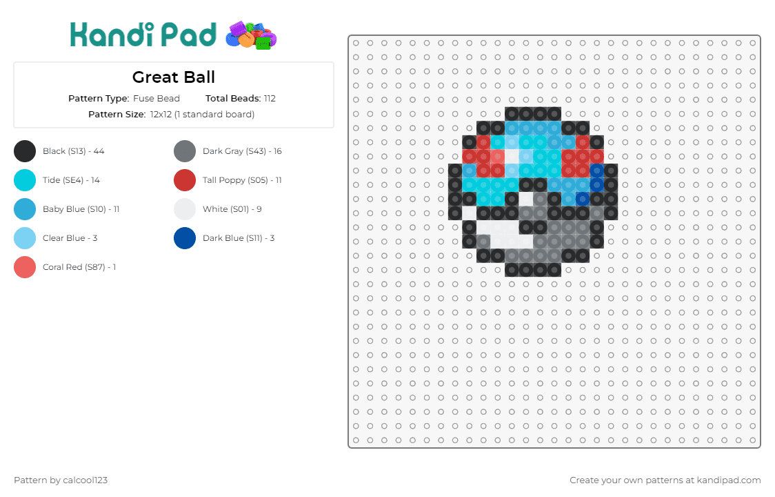 Great Ball - Fuse Bead Pattern by calcool123 on Kandi Pad - great ball,pokeball,pokemon,gaming,capture,trainer,item,blue