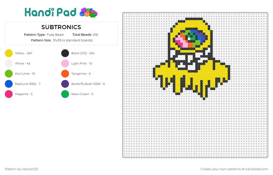 SUBTRONICS - Fuse Bead Pattern by calcool123 on Kandi Pad - subtronics,cyclops,dj,edm,dubstep,music,electrifying,dynamic,striking,rhythm,pulse,yellow,multicolor