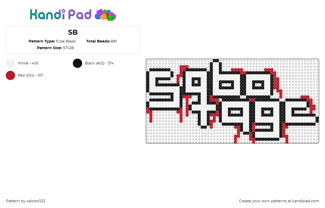 SB - Fuse Bead Pattern by calcool123 on Kandi Pad - sabotage,text,logo,bloody,white,striking,stylized,aggressive,bold