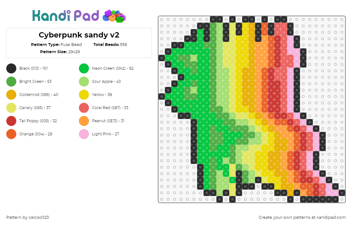 Cyberpunk sandy v2 - Fuse Bead Pattern by calcool123 on Kandi Pad - sandevistan,cyberpunk,sandy,video game,colorful,gradient,green,red,yellow