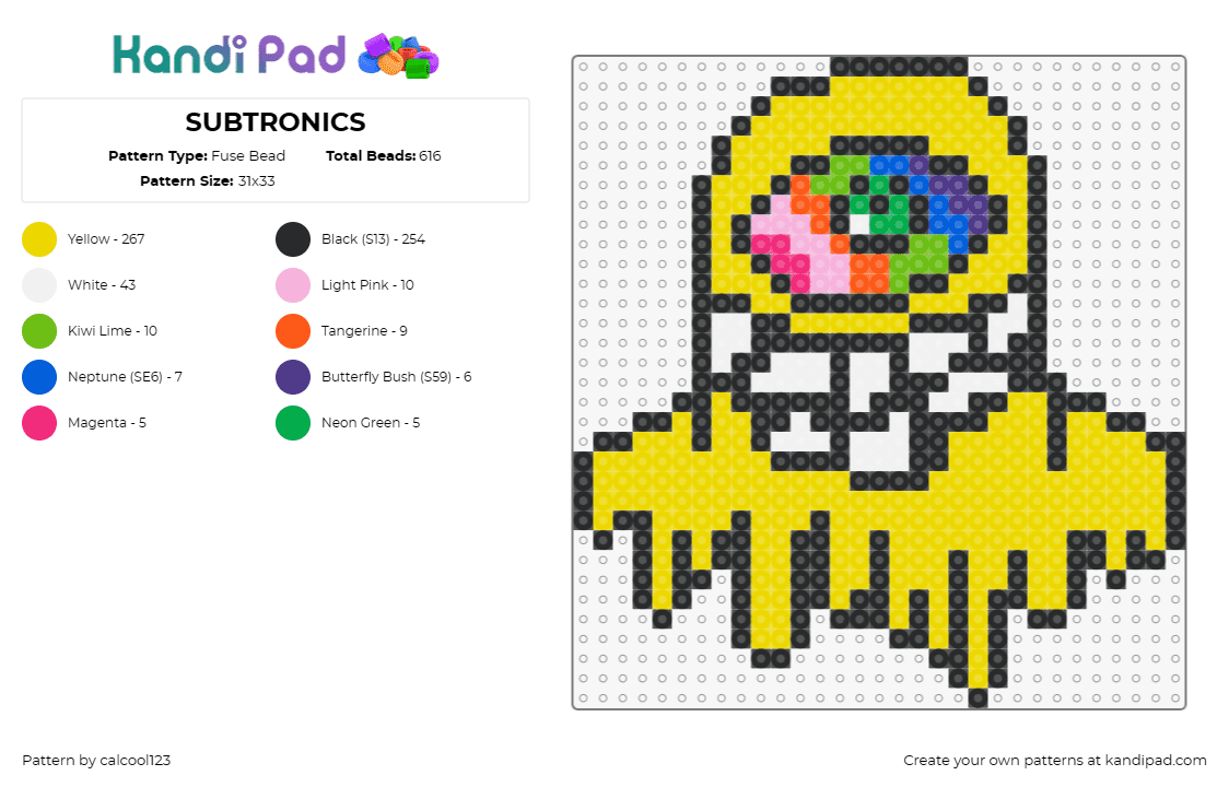 SUBTRONICS - Fuse Bead Pattern by calcool123 on Kandi Pad - subtronics,cyclops,dj,edm,dubstep,music,electrifying,striking,rhythm,pulse,yello