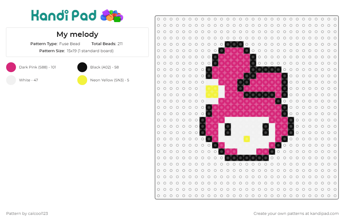 My melody - Fuse Bead Pattern by calcool123 on Kandi Pad - my melody,sanrio,cute,charm,character,pink