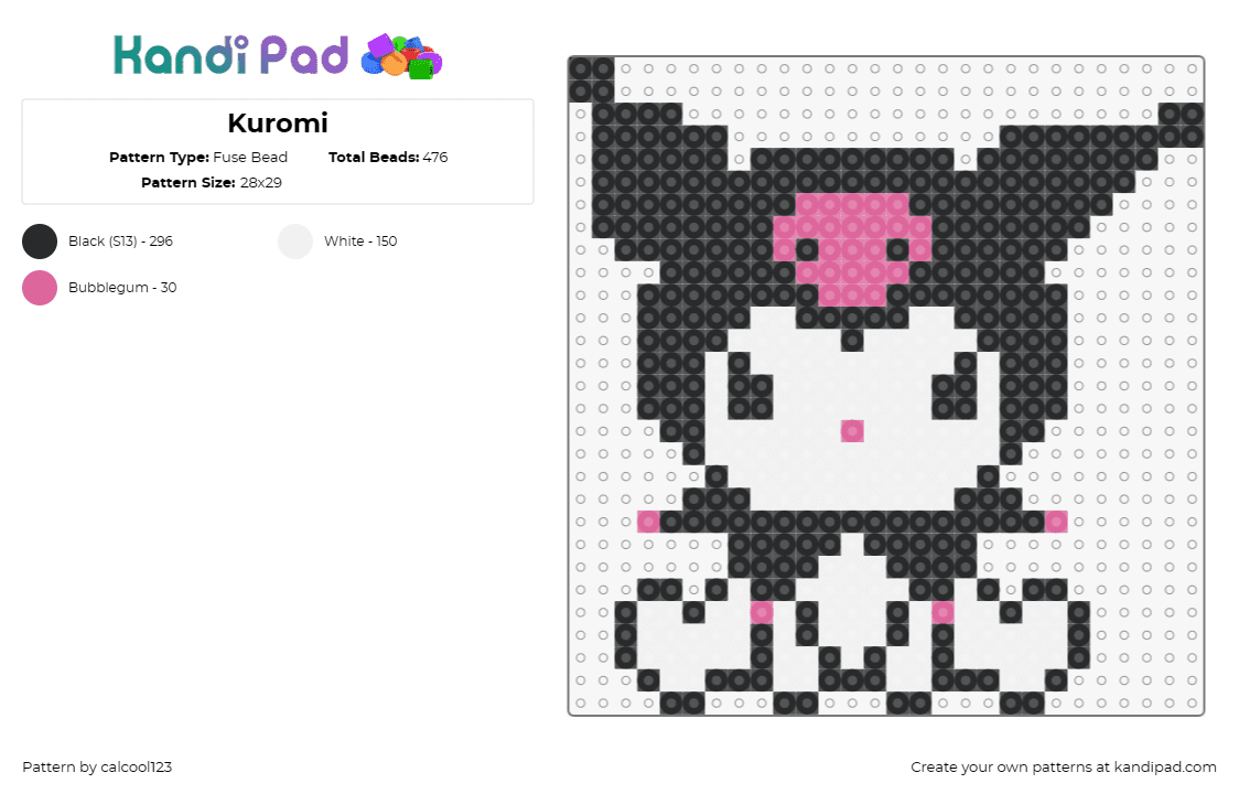 Kuromi - Fuse Bead Pattern by calcool123 on Kandi Pad - kuromi,sanrio,kawaii,character,black,white,pink