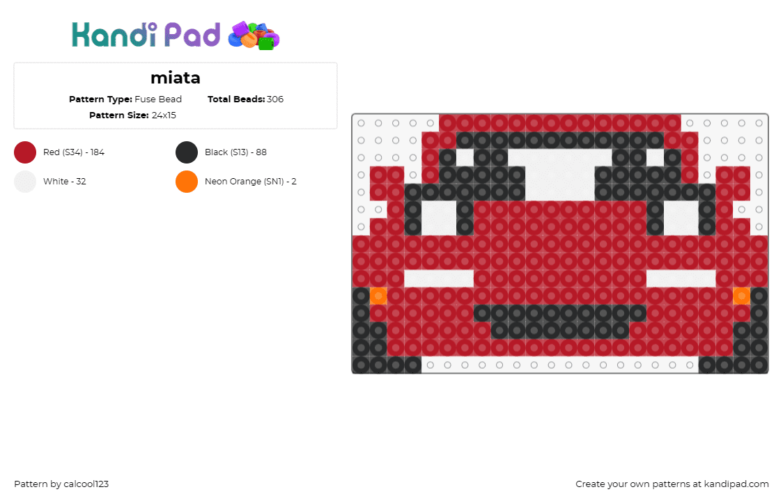 miata - Fuse Bead Pattern by calcool123 on Kandi Pad - miata,mazda,car,red,automotive,vintage,classic,silhouette,vehicle