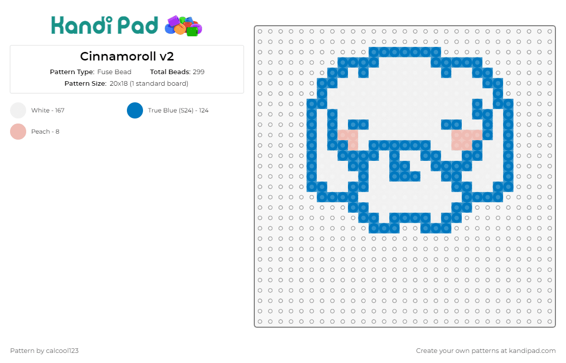 Cinnamoroll v2 - Fuse Bead Pattern by calcool123 on Kandi Pad - cinnamoroll,sanrio,cute,iconic,simple,adorable,character,blue,white