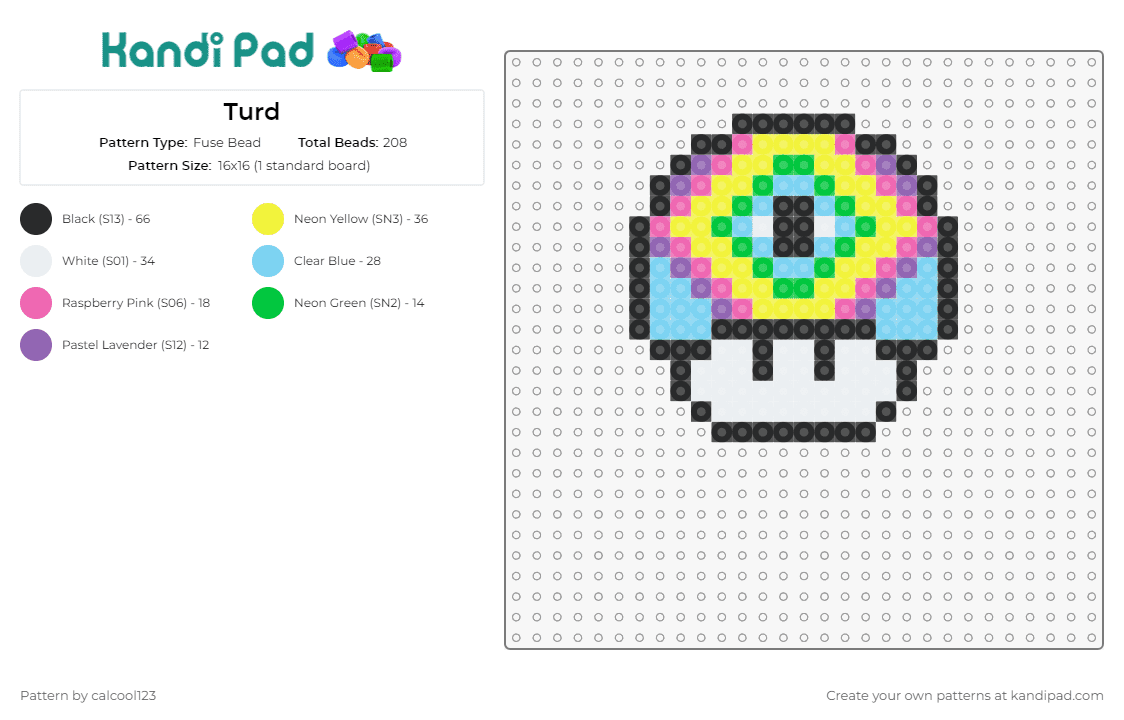 Turd - Fuse Bead Pattern by calcool123 on Kandi Pad - mushroom,mario,trippy,psychedelic,gaming,retro,whimsical,vibrant,enchanting,colorful