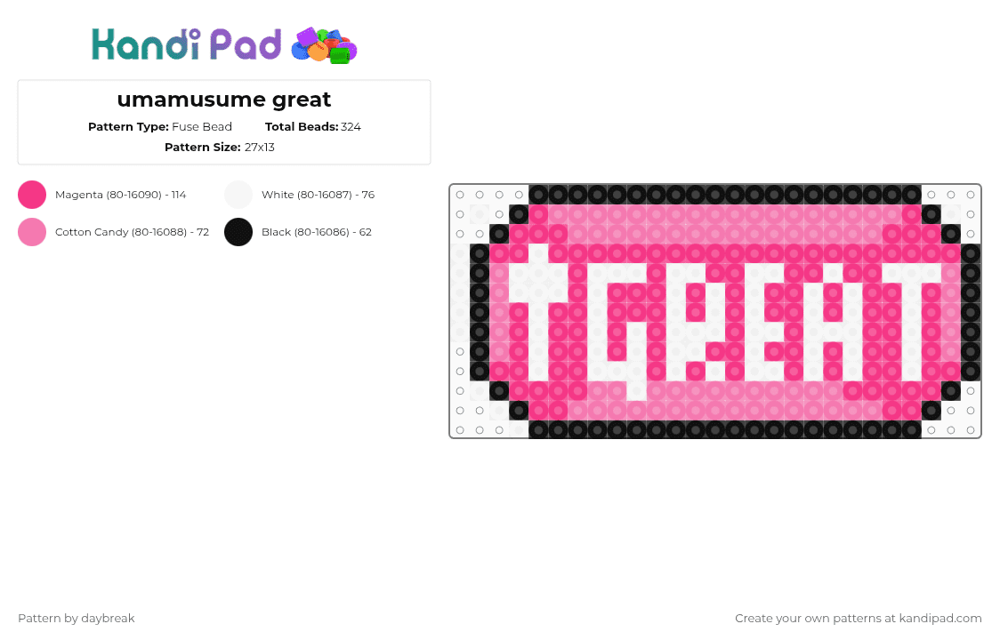 umamusume great - Fuse Bead Pattern by daybreak on Kandi Pad - white,pink